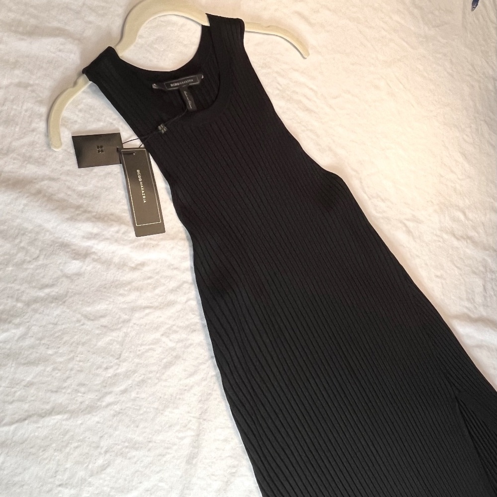 BCBGMaxAzria "Karah" Black Ribbed Mini Sweater Dress (LBD) Size Medium NWT